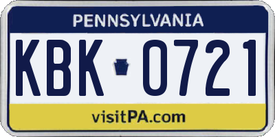PA license plate KBK0721
