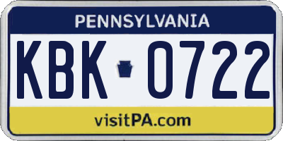 PA license plate KBK0722