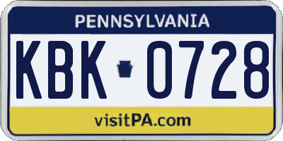 PA license plate KBK0728
