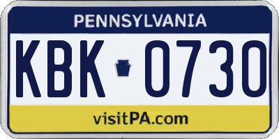 PA license plate KBK0730
