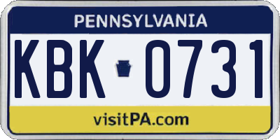 PA license plate KBK0731