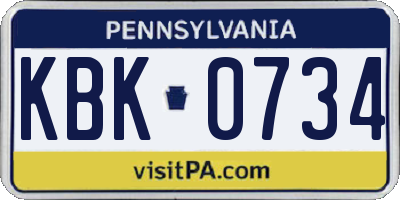 PA license plate KBK0734