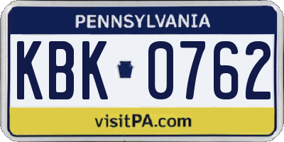 PA license plate KBK0762