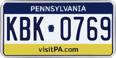PA license plate KBK0769