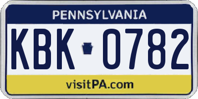 PA license plate KBK0782