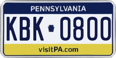 PA license plate KBK0800