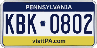 PA license plate KBK0802