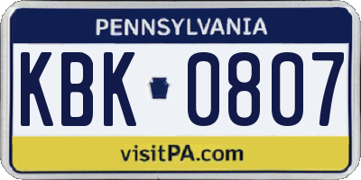 PA license plate KBK0807