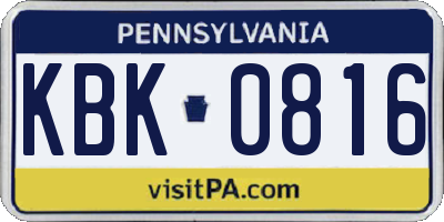 PA license plate KBK0816