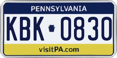 PA license plate KBK0830
