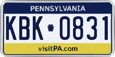 PA license plate KBK0831