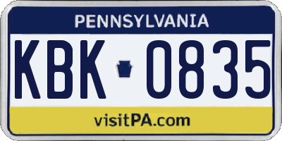 PA license plate KBK0835