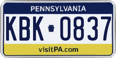 PA license plate KBK0837