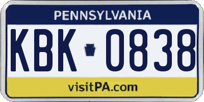 PA license plate KBK0838