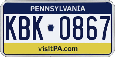 PA license plate KBK0867