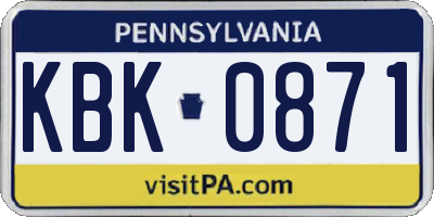 PA license plate KBK0871