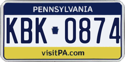 PA license plate KBK0874