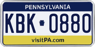 PA license plate KBK0880