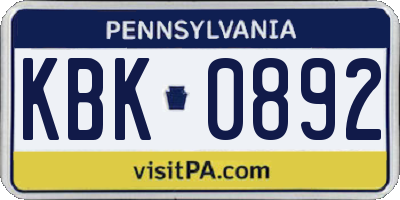 PA license plate KBK0892
