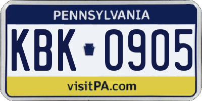PA license plate KBK0905