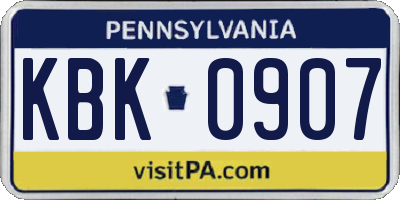 PA license plate KBK0907