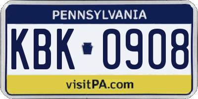 PA license plate KBK0908