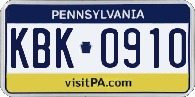 PA license plate KBK0910