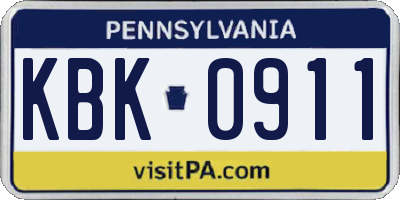 PA license plate KBK0911