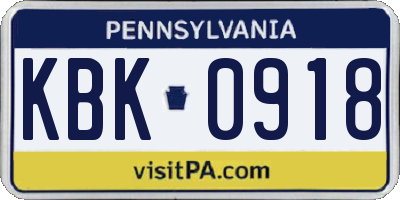 PA license plate KBK0918