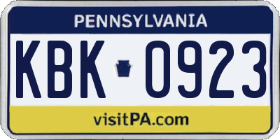 PA license plate KBK0923