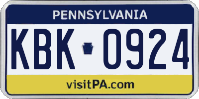 PA license plate KBK0924