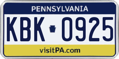 PA license plate KBK0925