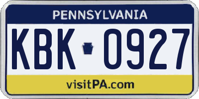 PA license plate KBK0927
