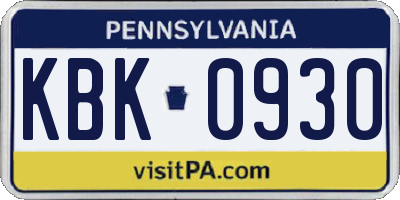 PA license plate KBK0930