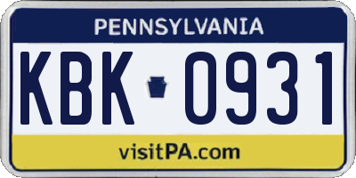 PA license plate KBK0931