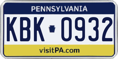PA license plate KBK0932