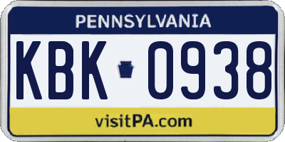 PA license plate KBK0938