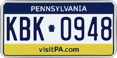 PA license plate KBK0948