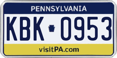 PA license plate KBK0953