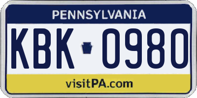 PA license plate KBK0980