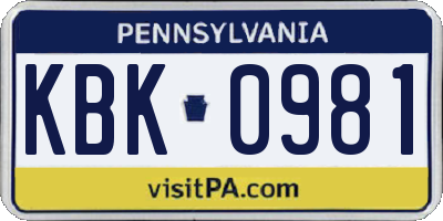 PA license plate KBK0981