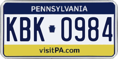 PA license plate KBK0984