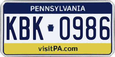 PA license plate KBK0986