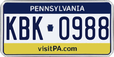 PA license plate KBK0988