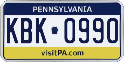 PA license plate KBK0990