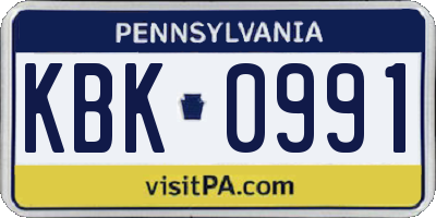 PA license plate KBK0991