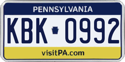 PA license plate KBK0992