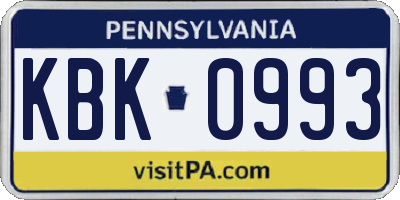 PA license plate KBK0993