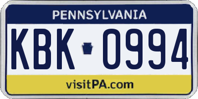 PA license plate KBK0994