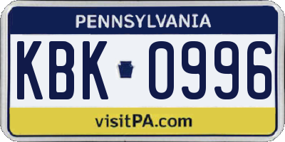 PA license plate KBK0996